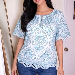 Chico's Light Blue Embroidered Blouse